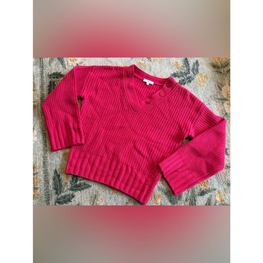 Equipment pink cashmere blend ribbed V neck sweater size XS